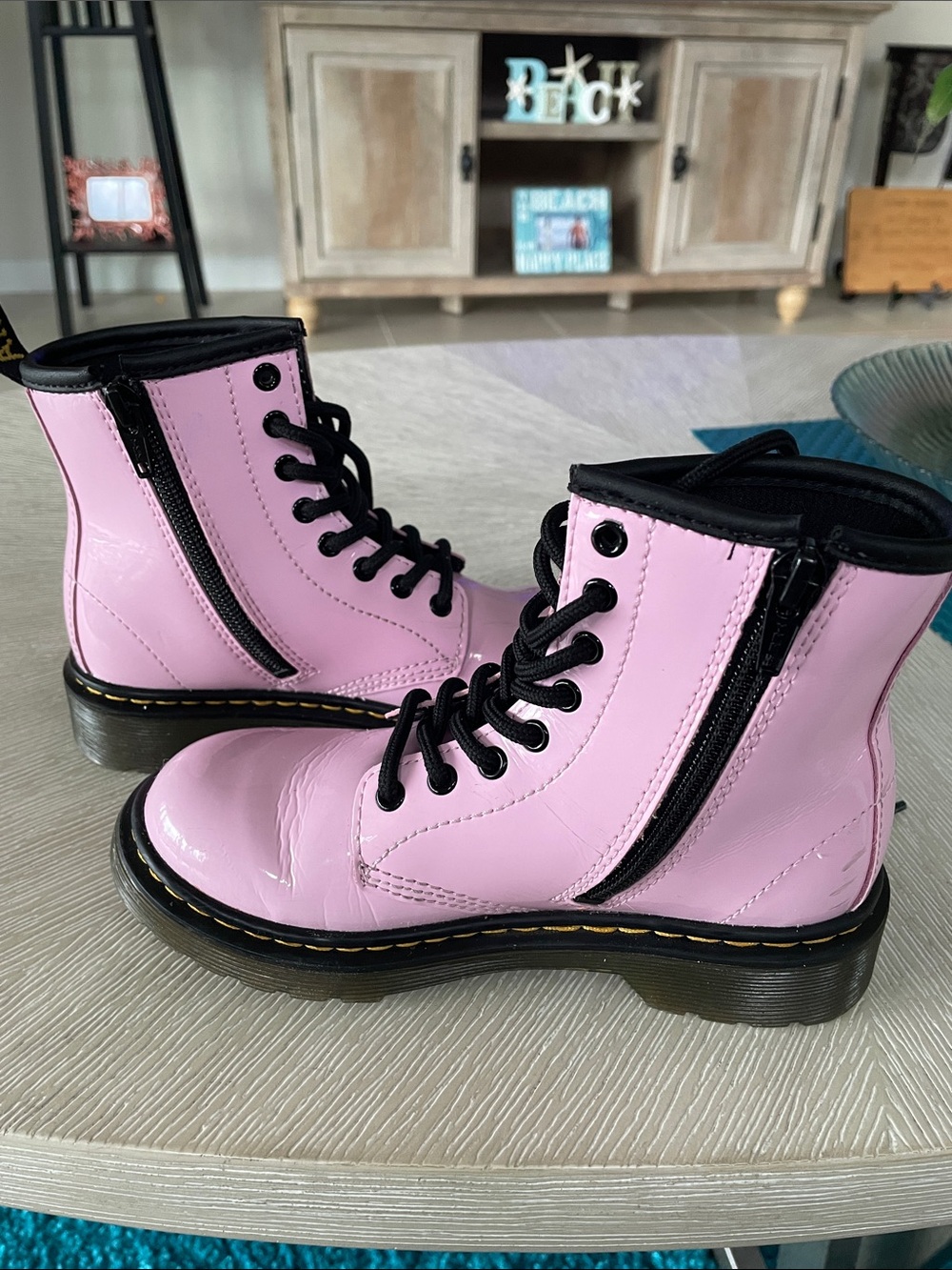 Dr. Martens 1460 J Pink Patent Leather Lace Up Side Zip Combat Boots US 13 UK 12 - Picture 3 of 10